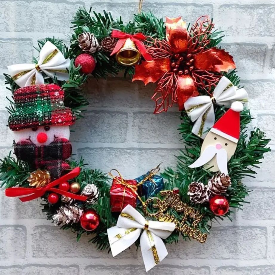 ハンドメイド クリスマス リース 玄関リース サンタクロース リボン 