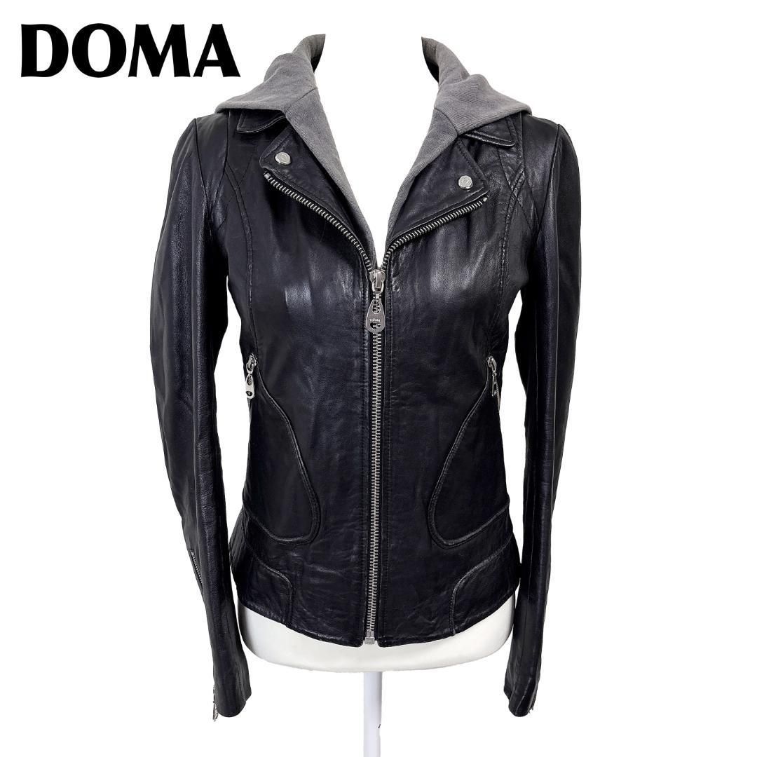 DOMA ラムレザージャケット スウェットフード着脱 S 黒