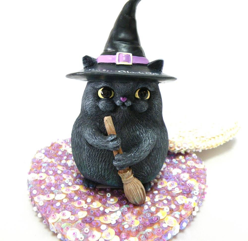 黒猫の魔女の置物　キャサリンズコレクション Amazon.co.jp: オカルト猫の置物、魔女の帽子をかぶった猫のクリスマス