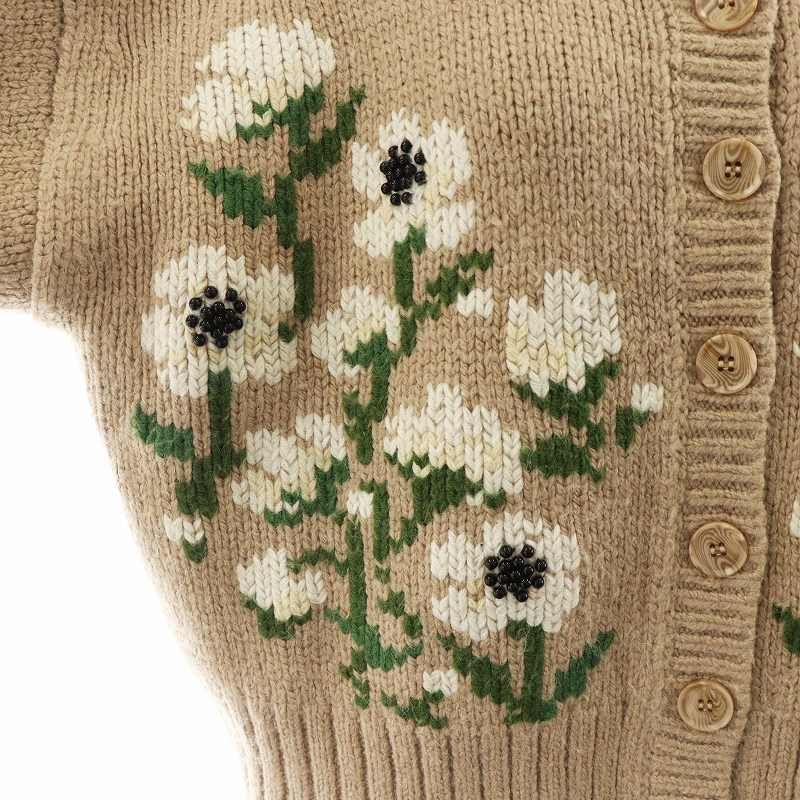 セブンテンバイミホカワヒト SEVEN TEN by MIHO KAWAHITO 20AW フラワー刺繍ニットカーディガン ビーズ M ピンクベージュ セブンテンバイミホカワヒト SEVEN TEN by MIHO KAWAHITO 20AW