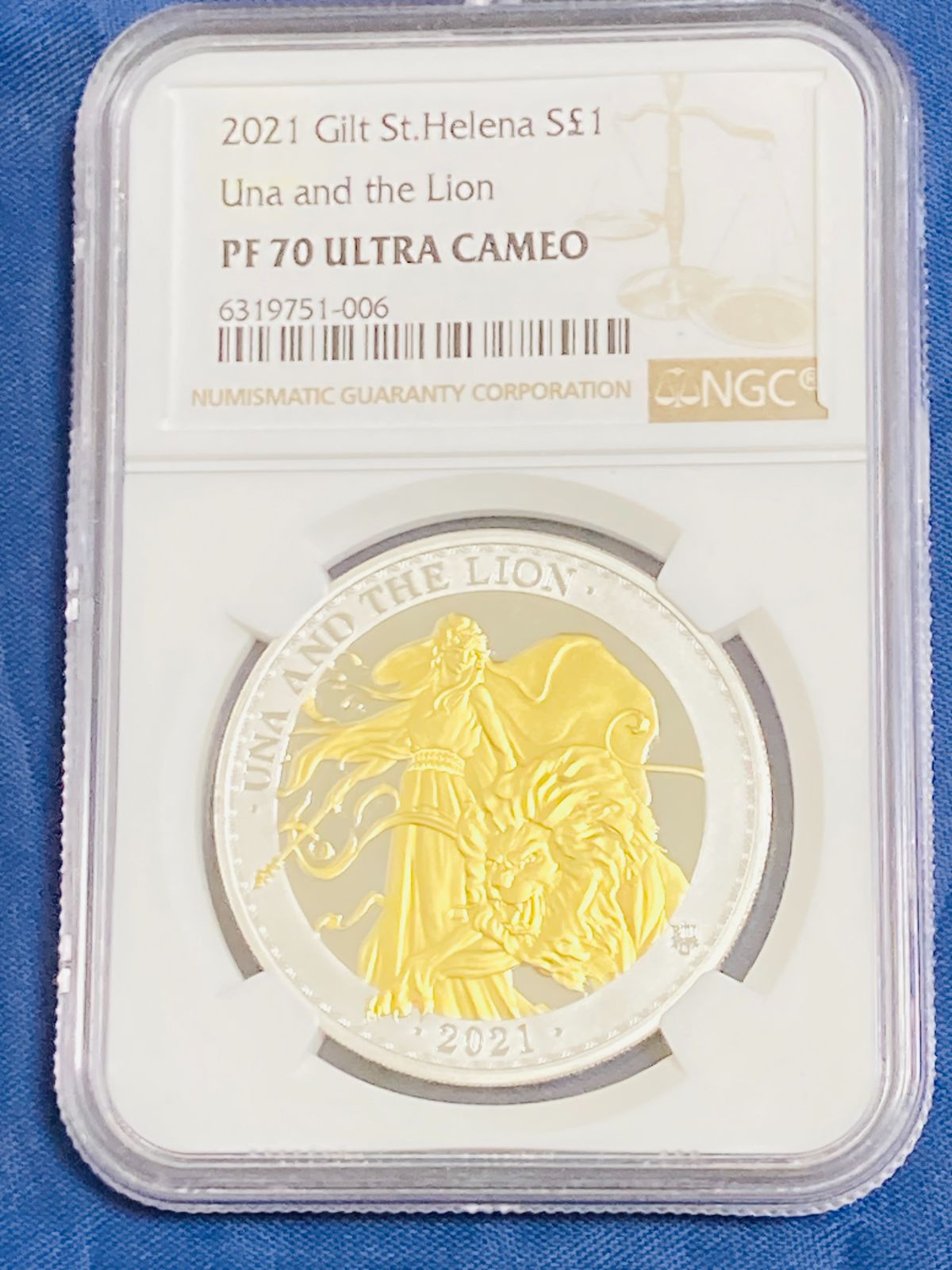 最高鑑定 2021 ウナとライオン イギリス領セントヘレナ NGC PF70ULTRA CAMEO 1£ 1ポンド 銀貨 1オンス 1oz シルバー 銀貨 St. Helena Gilt G Plate