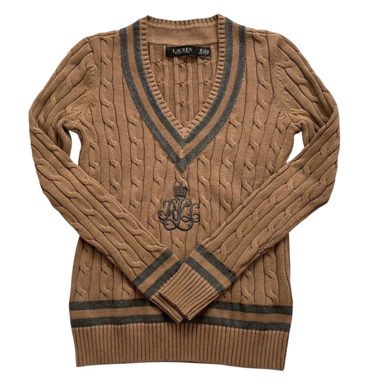 Ralph Lauren LAUREN ☆ニットブルゾンM☆ブラウン系 Ralph Lauren ラルフローレン ニットセーター 茶 グレー V