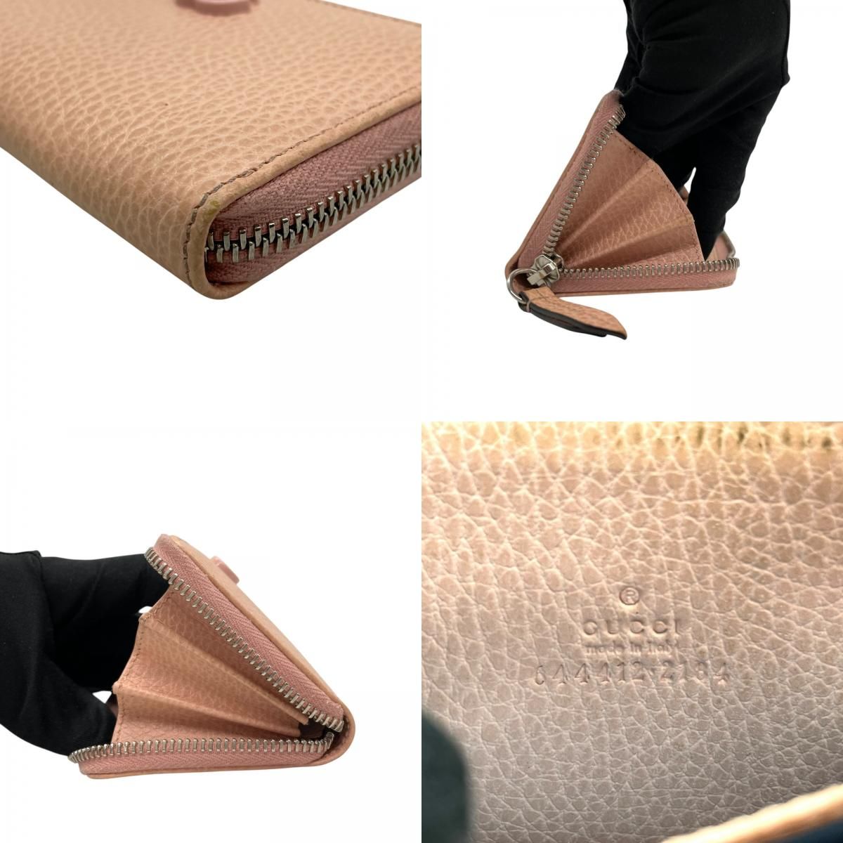 極美品 グッチ GUCCI カードケース 644412 レザー ピンクベージュ 