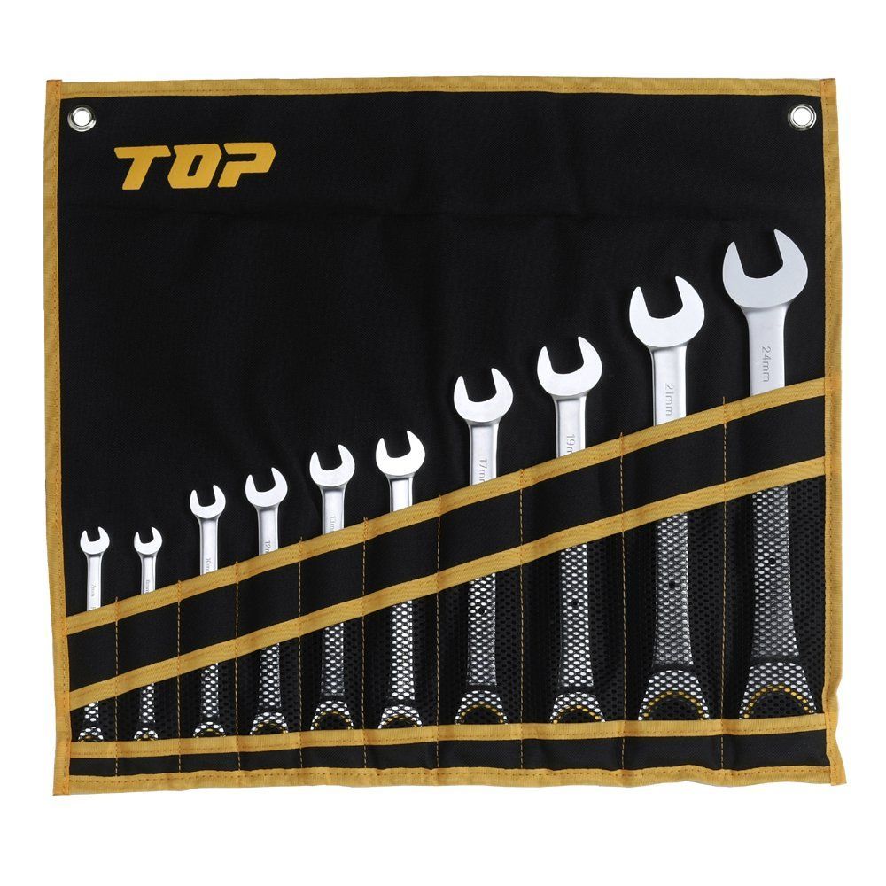 21 10丁セット_8 10 12 13 14 17 19 21 22 24㎜_スタンダートセット トップ工業 TOP ラチェットコンビセット10本組 工具袋付 8 10 12 13 14 17 19 21 22 24mm ギアレンチ RCW-10000S