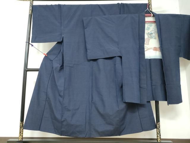 平和屋着物●男性 紬 アンサンブル 長羽織 鉄紺色 やまと誂製 キングサイズ 正絹 DAAW5936ud