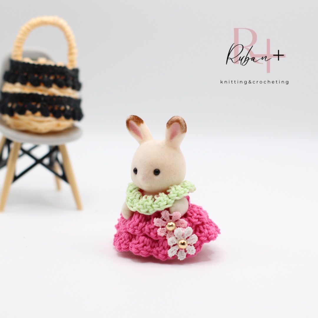 シルバニア ハンドメイド 服 ドレス いちご ピンク 赤ちゃん服 シルバニア ハンドメイド 服 ドレス いちご ピンク 赤ちゃん服