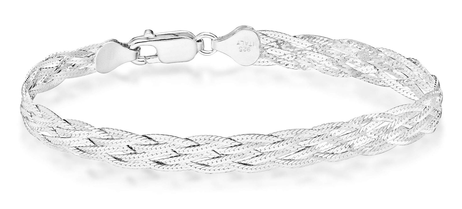 Miabella 925スターリングシルバー イタリアン 6ストランド ダイヤモンドカット 7mm 編み込みヘリンボーンチェーンブレスレット 女性用 925 イタリア 7.25 Inch スターリングシルバー