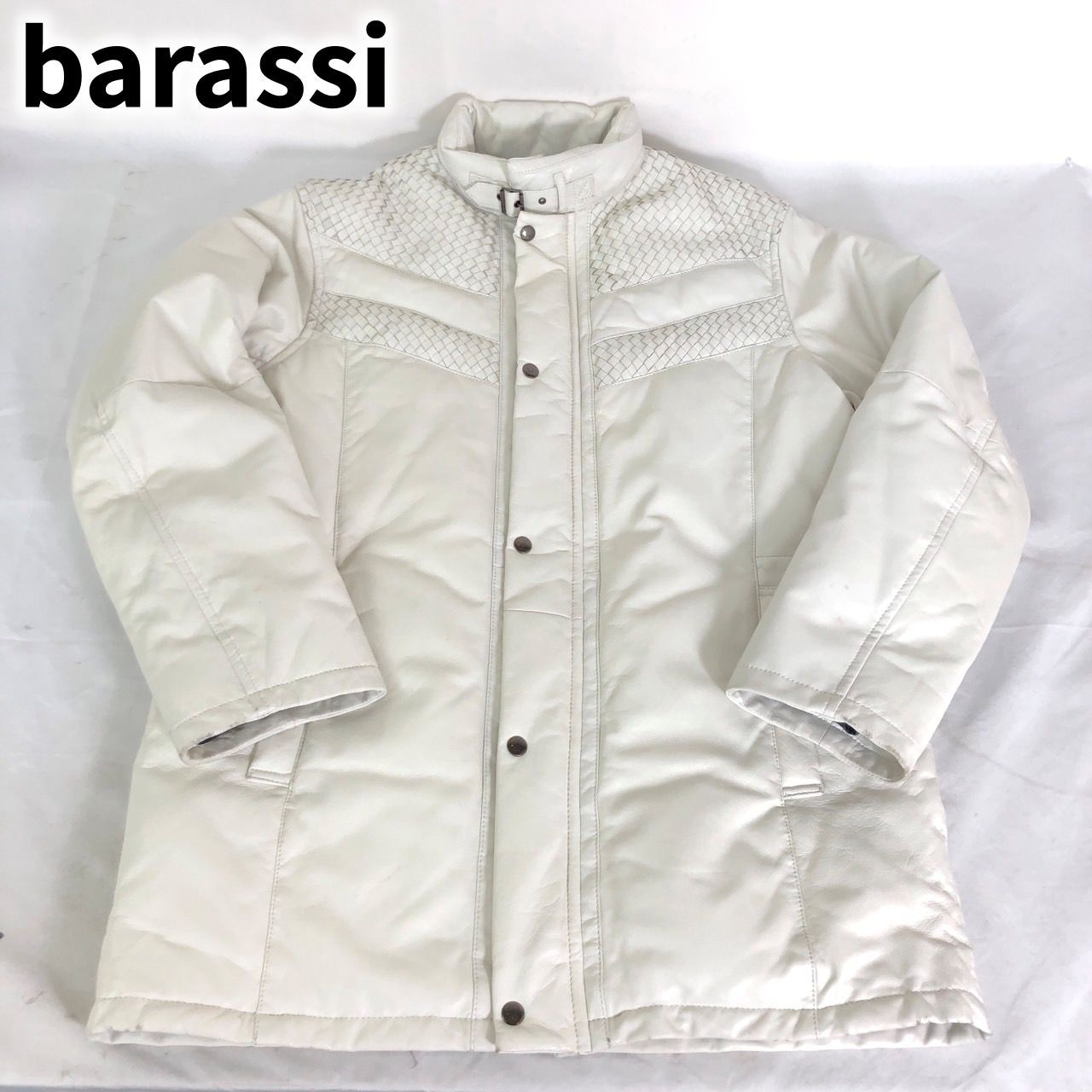 barassi バラシ レザー ダウンジャケット 羊革 ホワイト メンズ
