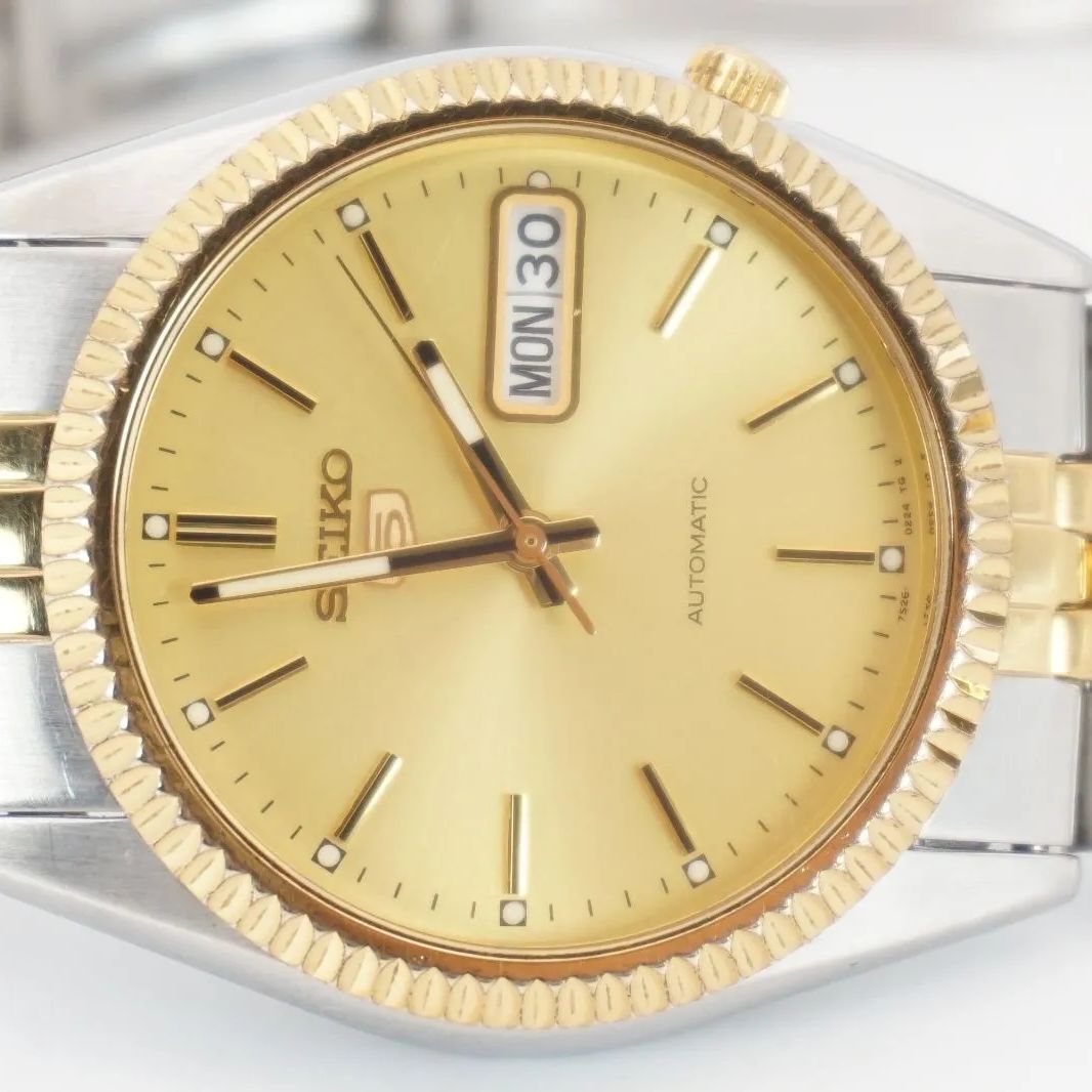 SEIKO5 セイコー 5 7S26-0500 コンビ 裏スケ デイデイト 1円】稼働品