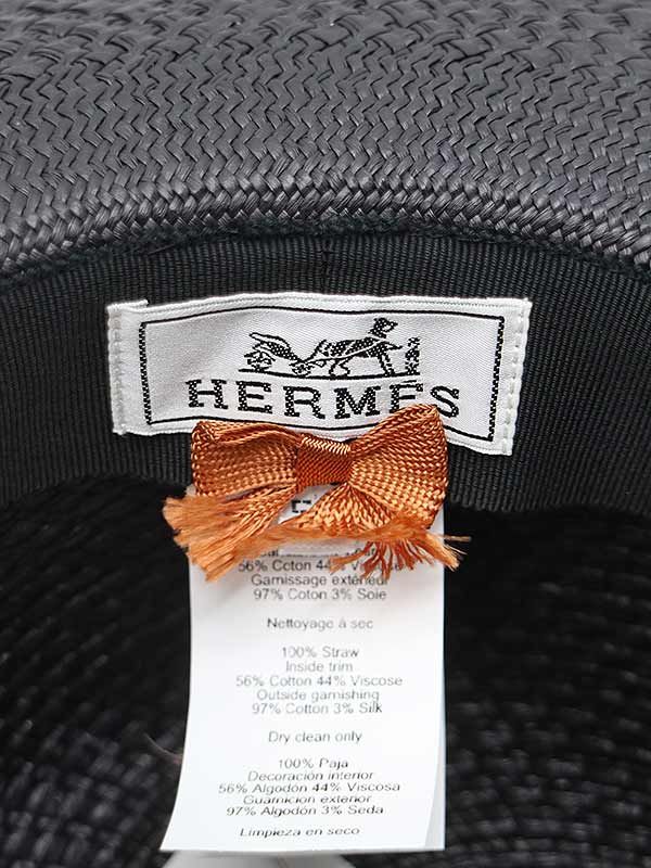 HERMES エルメス グラントゥラララ シルクリボン付き ストローハット ブラック 58