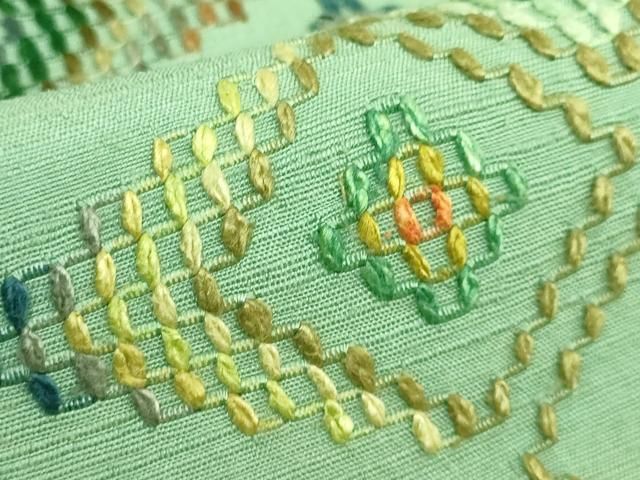 平和屋着物□極上 本場琉球 読谷山花織 紬地 九寸名古屋帯 柳染色地  