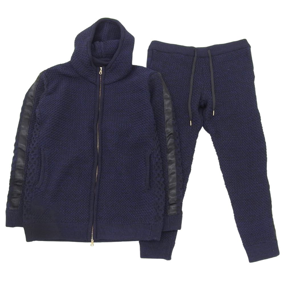 AKM エイケイエム ニットラインフルジップパーカー ジョガーパンツ セットアップ メンズ ネイビー XL XL