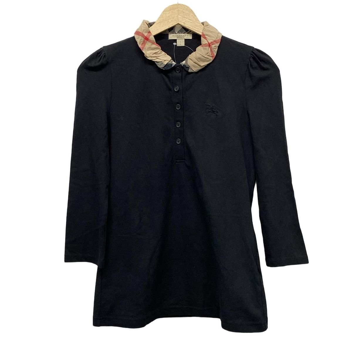 BURBERRY BRIT バーバリーブリット 長袖ポロシャツ サイズS レディース - 黒×ベージュ×マルチ