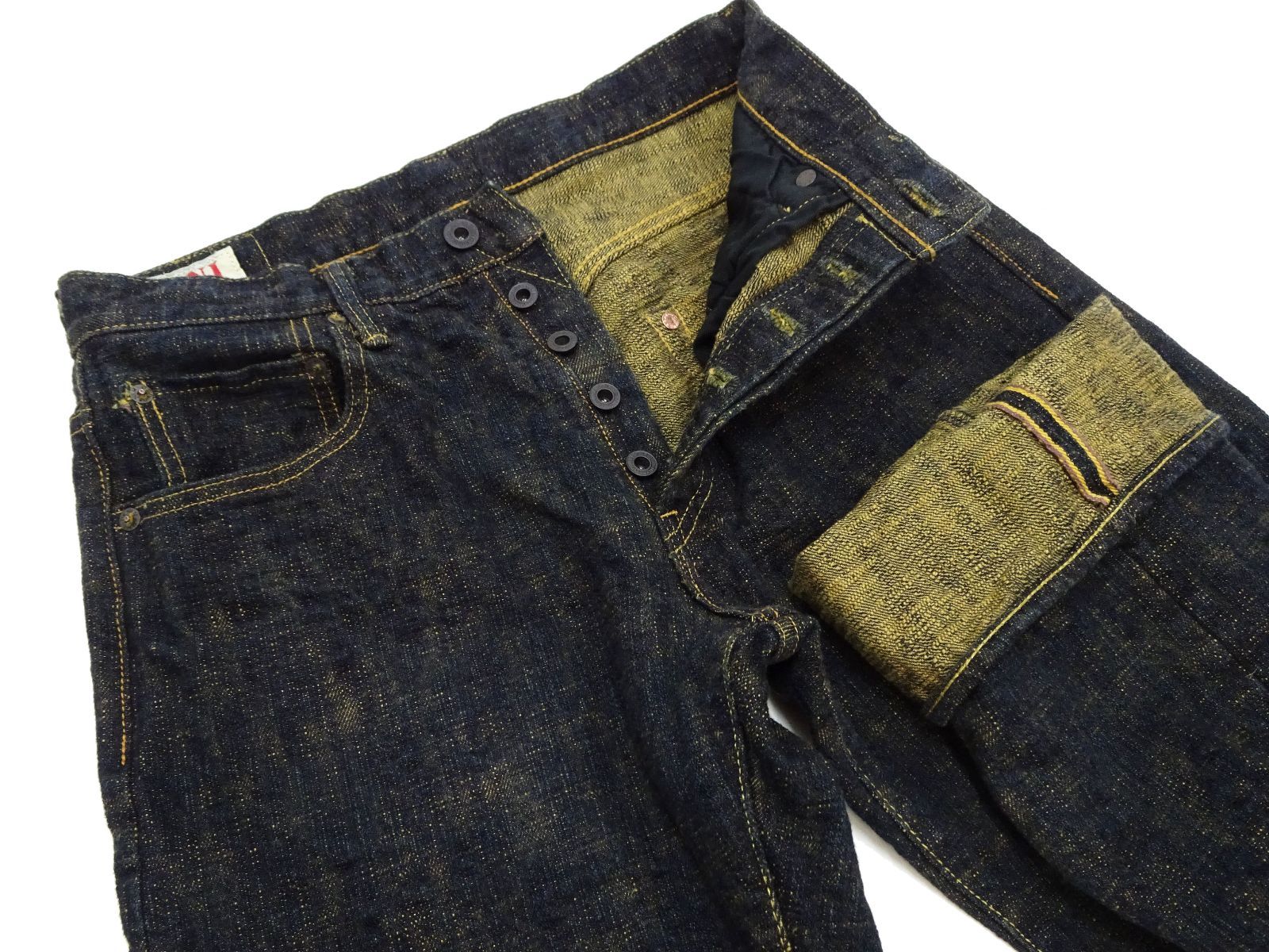 鬼デニム ジーンズ ONI277-BUMPY 黄土色製品染め 17oz. バンピーデニム