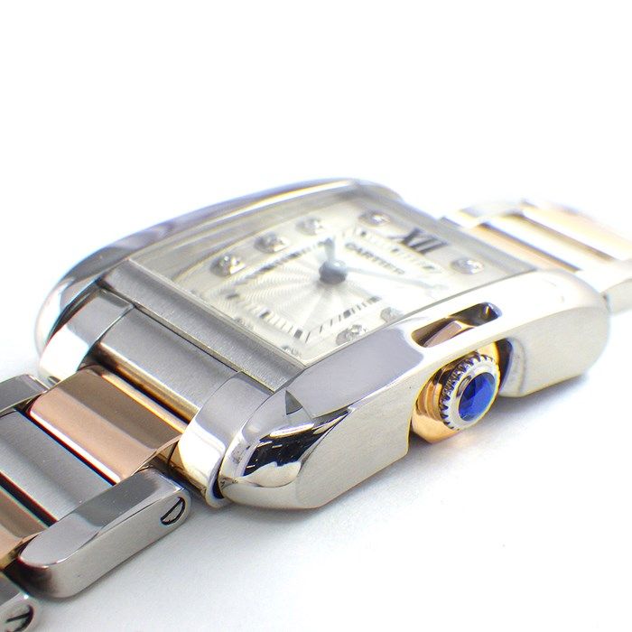 カルティエ Cartier 腕時計 タンク アングレーズ SM WT100024 11ポイント ダイヤインデックス レクタンギュラー ギョーシェ シルバー文字盤 K18PG SS クオーツアナログ 【中古】 カルティエ Cartier 腕時計 タンク アングレーズ SM WT100024 11
