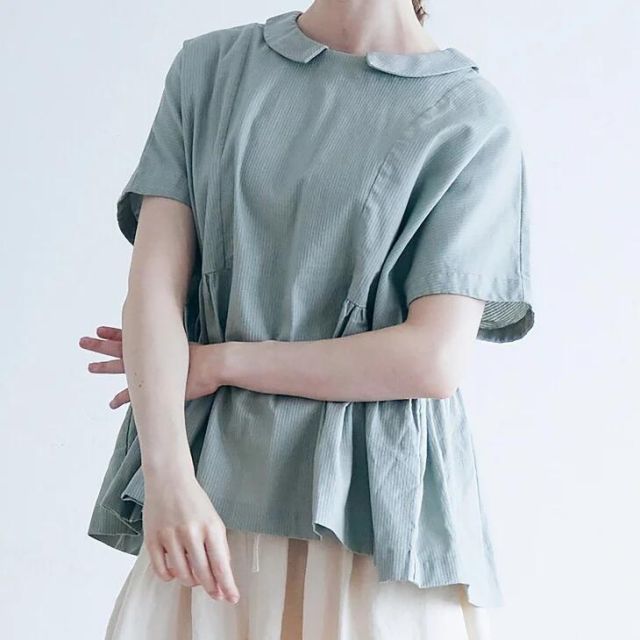 MAGALI | 人気 コットンドビー・ウエストギャザープルオーバー (セージ