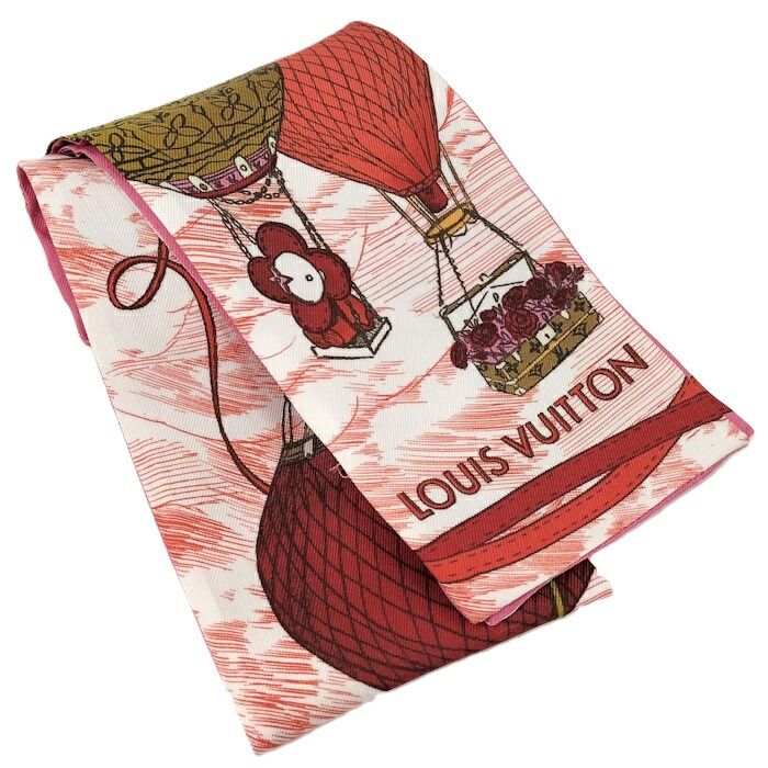 LOUIS VUITTON スカーフ バンドーアップアンドアウェイ レッド ピンク シルク M79086
