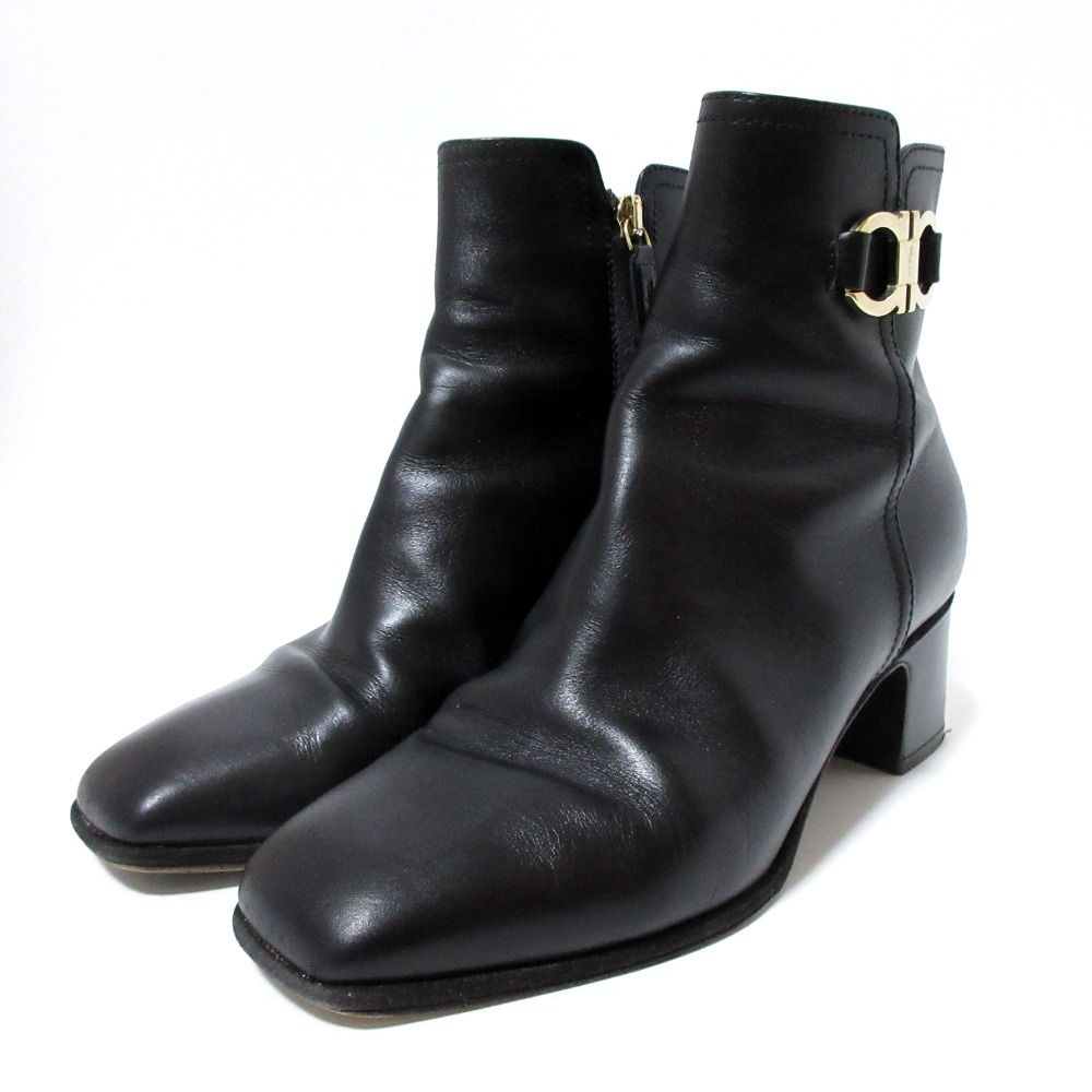 Ferragamo ショートブーツ 本革 ガンチーニ ブラック 2011T