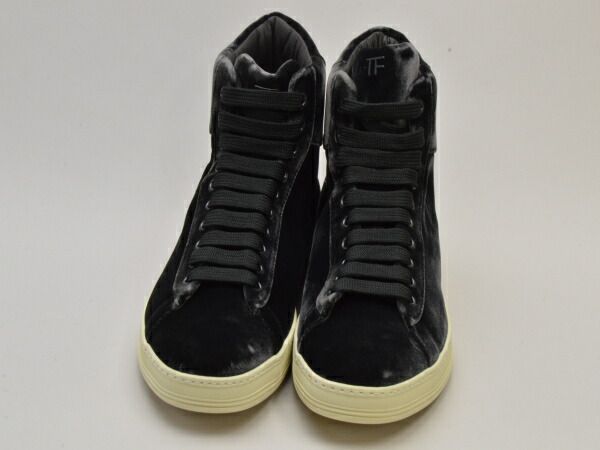トムフォード Tom Ford ベロア ハイトップ スニーカー 10 1/2Tサイズ J0877T ブラック メンズ u_s F-SHOE942