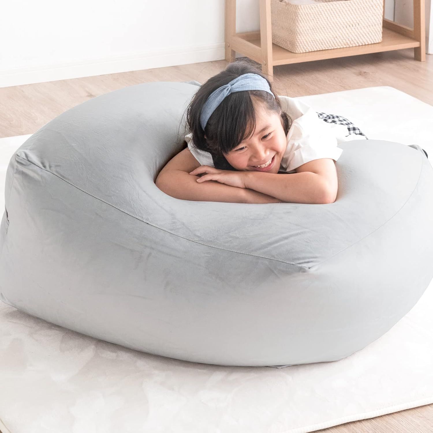 タンスのゲン ビーズクッション 日本製 79×79×45cm くすみカラー ベルベット生地 洗える カバー付 ＸＬサイズ 特大 44030202(84919)
