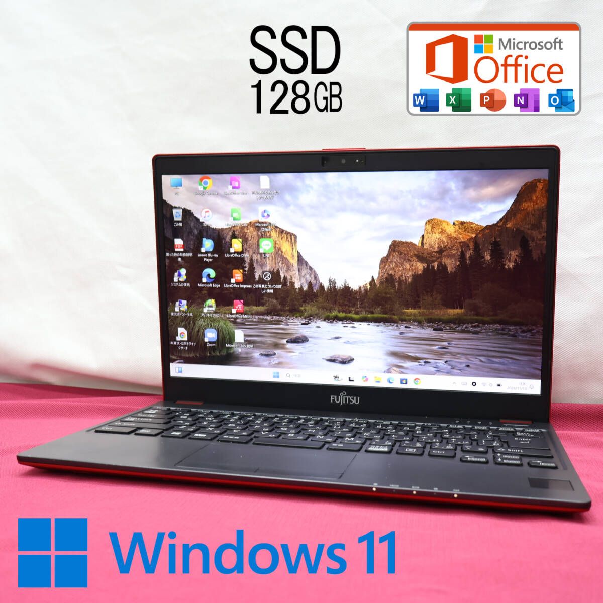 美品 SSD128GBFMV LIFEBOOK C0700B Webカメラ Bluetooth 高解像度 Celeron 3865U Win11 MS Office 中古品 ノートパソコンP81293