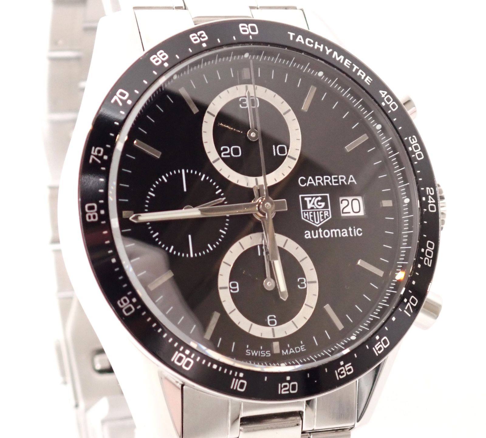磨き済美品 TAG Heuer(タグホイヤー) カレラ タキメーター CV2010.BA0786 SS AT ステンレス 自動巻き 防水 ブラック文字盤 黒 メンズ