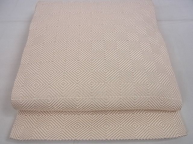 平和屋本店□極上 伊兵衛織 工芸手織 八寸名古屋帯 入子菱 薄桜色×白  