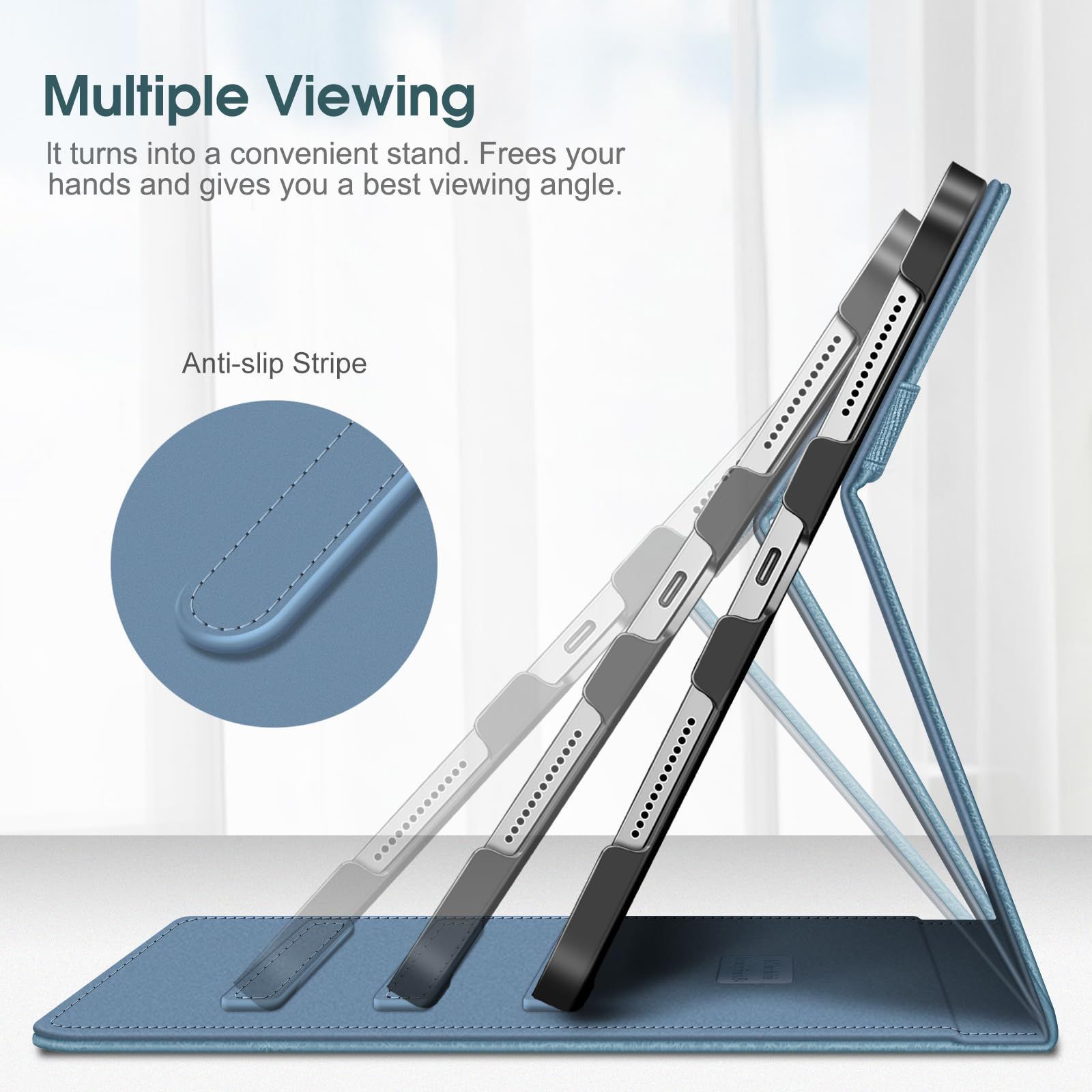 傷つけ防止 ポケット付き オートスリープ機能付き マルチ視角 ２つ折スタンド 収納 Pencil Apple PU合成レザー オーシャンブルー 保護カバー 11 10 9インチ ケース 2025 第10世代 A 16 第1