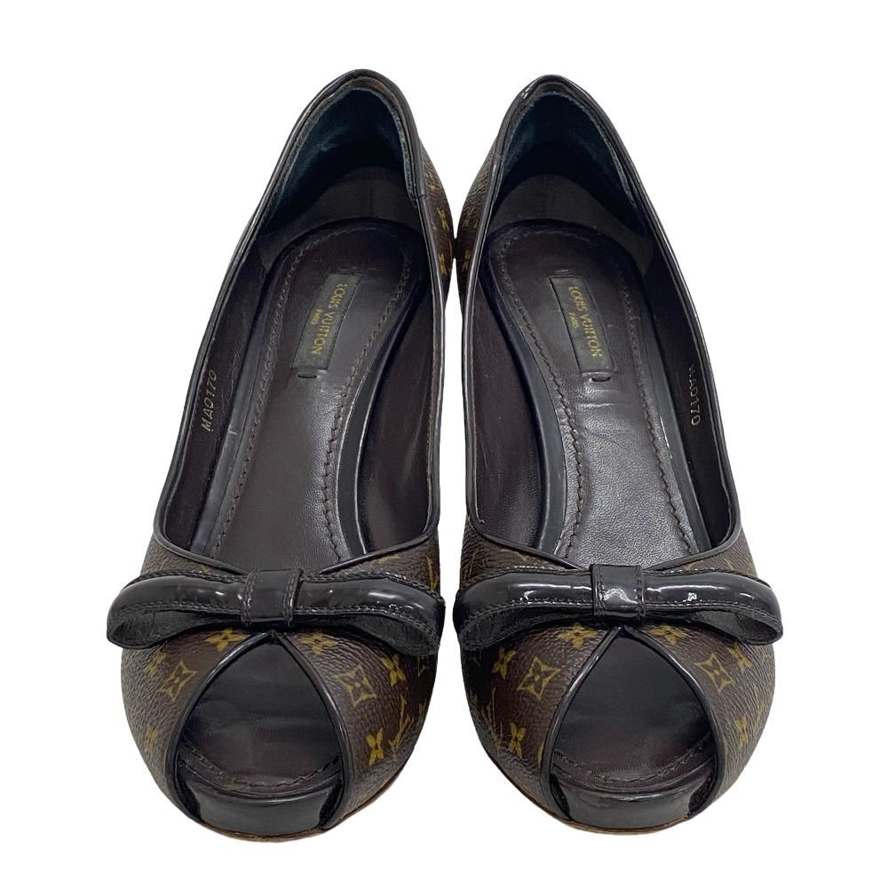 Louis Vuitton ヴィトン パンプス MA0170 Kimono Peep Toe Platform Pumps 牛革 オープントゥ ハイヒール レザーソール 美品ルイヴィトン オープントゥパンプス モノグラム MA0170 ブラウン