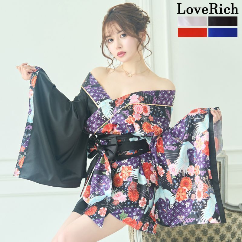 LoveRich ラブリッチ 【4カラー/2点セット】和柄 鶴柄 ツートン 帯