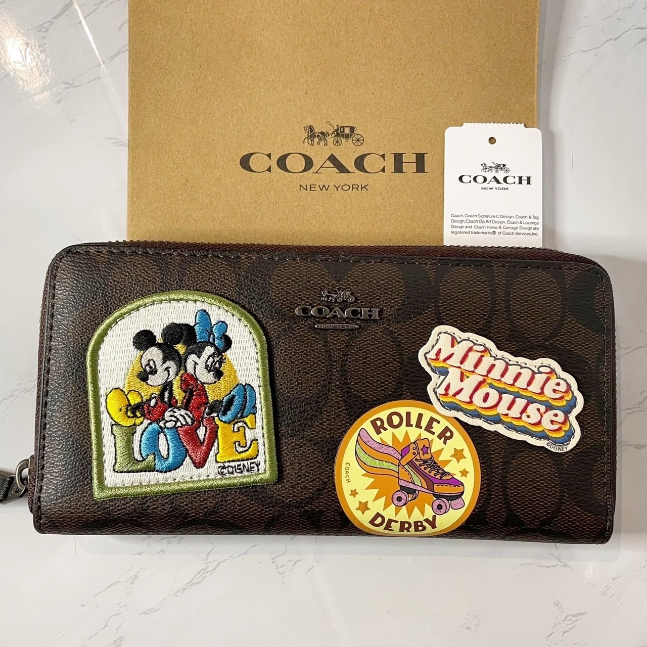 COACH×ディズニー長財布 シグネチャー×ミニーマウス 茶系 コーチ