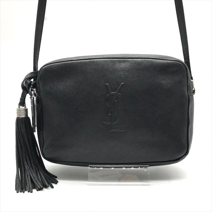 SAINT LAURENT サンローラン LOU ルー YSL ロゴ レザー フリンジ チャーム付き レディース ショルダー バッグ 鞄 ブラック k5196
