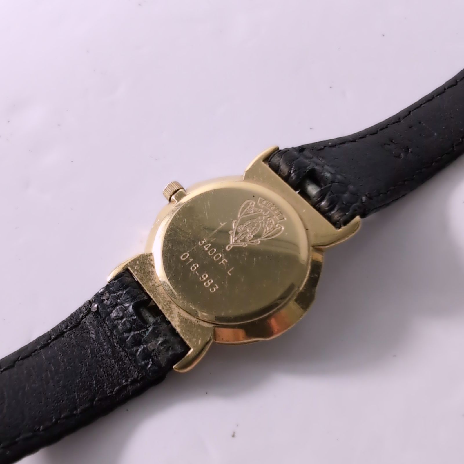 美品/稼働品】GUCCIグッチ 3400L クォーツ式レザーベルト ブラック 