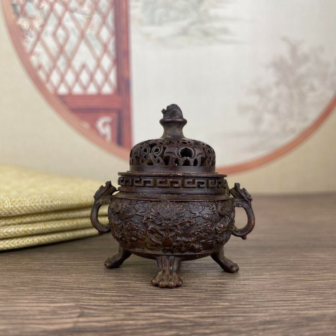 銅器 香炉 三足九龍炉 茶道薫香炉 香道具 装飾品 工芸品 置物
