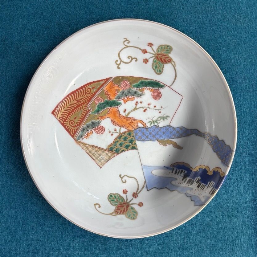 皿 2枚 色絵 古伊万里 変わり縁 鳥 風景 竹 梅 皿 2枚 色絵 古伊万里 変わり縁 鳥 風景 竹 梅 色絵 古伊万里 皿 -「