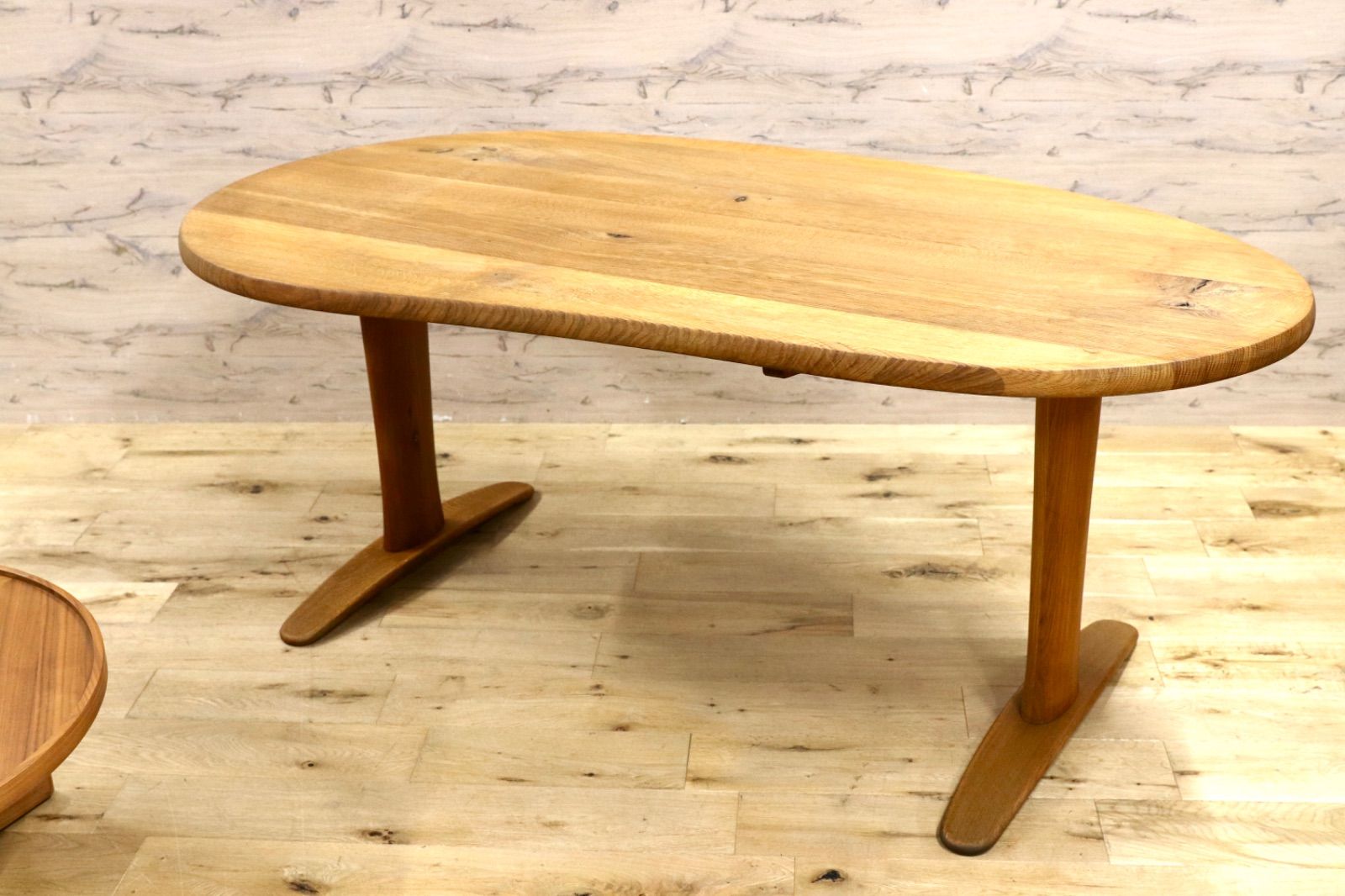 GMIK145○飛騨産業 | HIDA キツツキ 森のことば ビーンズ型 ダイニングテーブル 食卓テーブル オーク無垢材 ヴィンテージ 定価27.5万