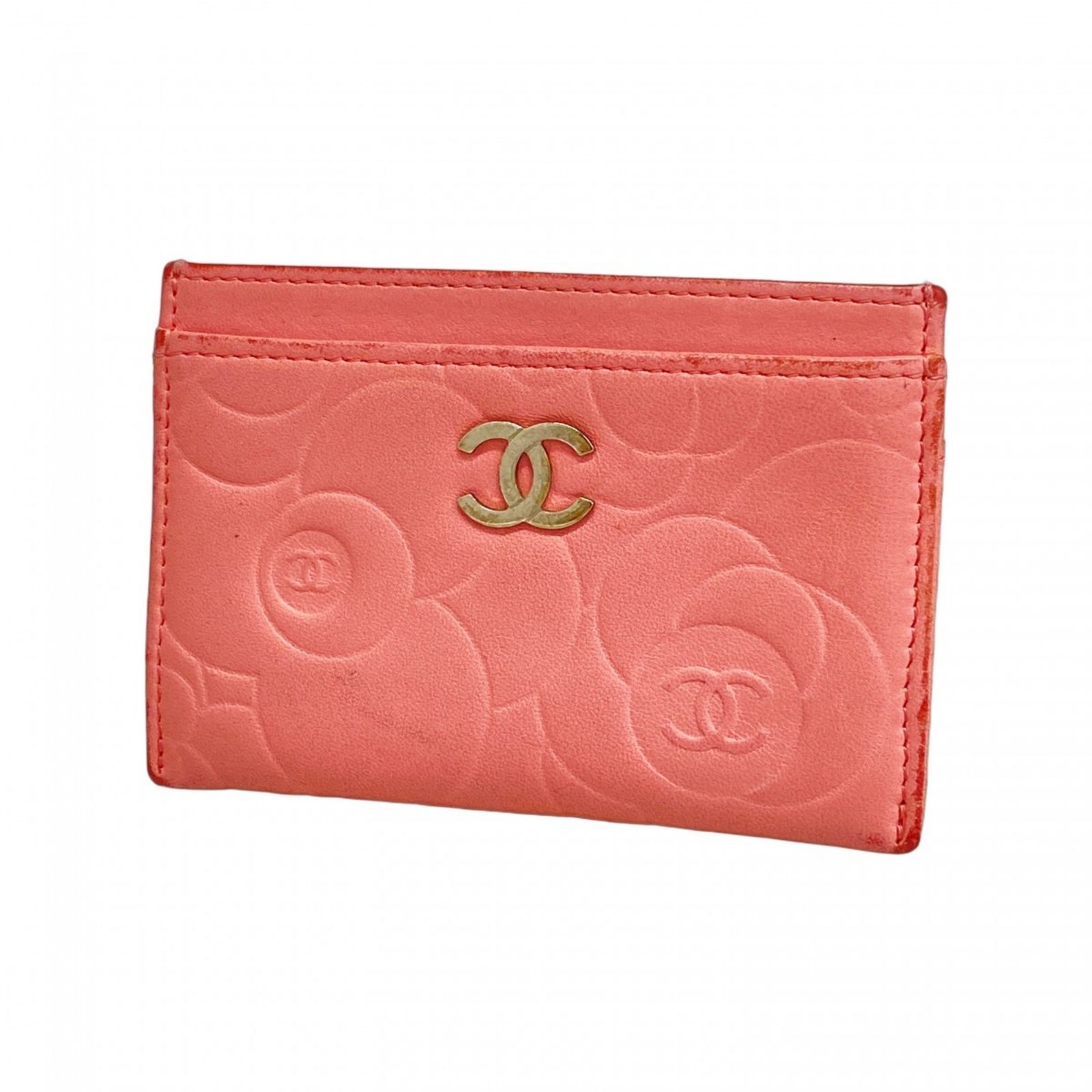シャネル Chanel シャネル 名刺入れ カードケース カメリア ラムスキン ピンク レディース