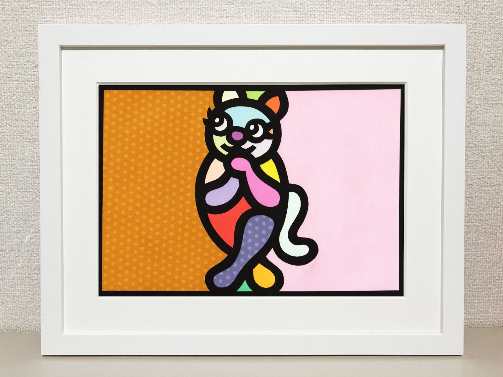 A4サイズ 174-1 Cat Alphabet - I” 2025 Original art work on paper cutting with collage by CHOP POP ◆ UVカットアクリルフレーム付き◆ Pop Art