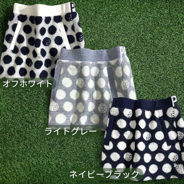 PEARLY GATES パーリーゲイツ ゴルフ 軽量保湿素材 THERMOLITE リングチェック BIGドット柄 総柄 中綿入り ミニ スカート ゴルフウェア レディース 055-2234118 定価3万 ネイビーブラック 034 51023w05