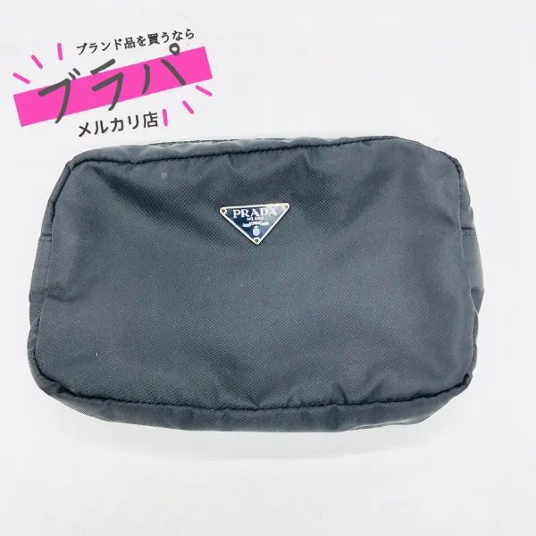 PRADA プラダ ポーチ 小物入れ テスートナイロン ブラック 三角ロゴ 黒 PRADA プラダ テスート 三角ロゴプレート ブラック 黒 シルバー