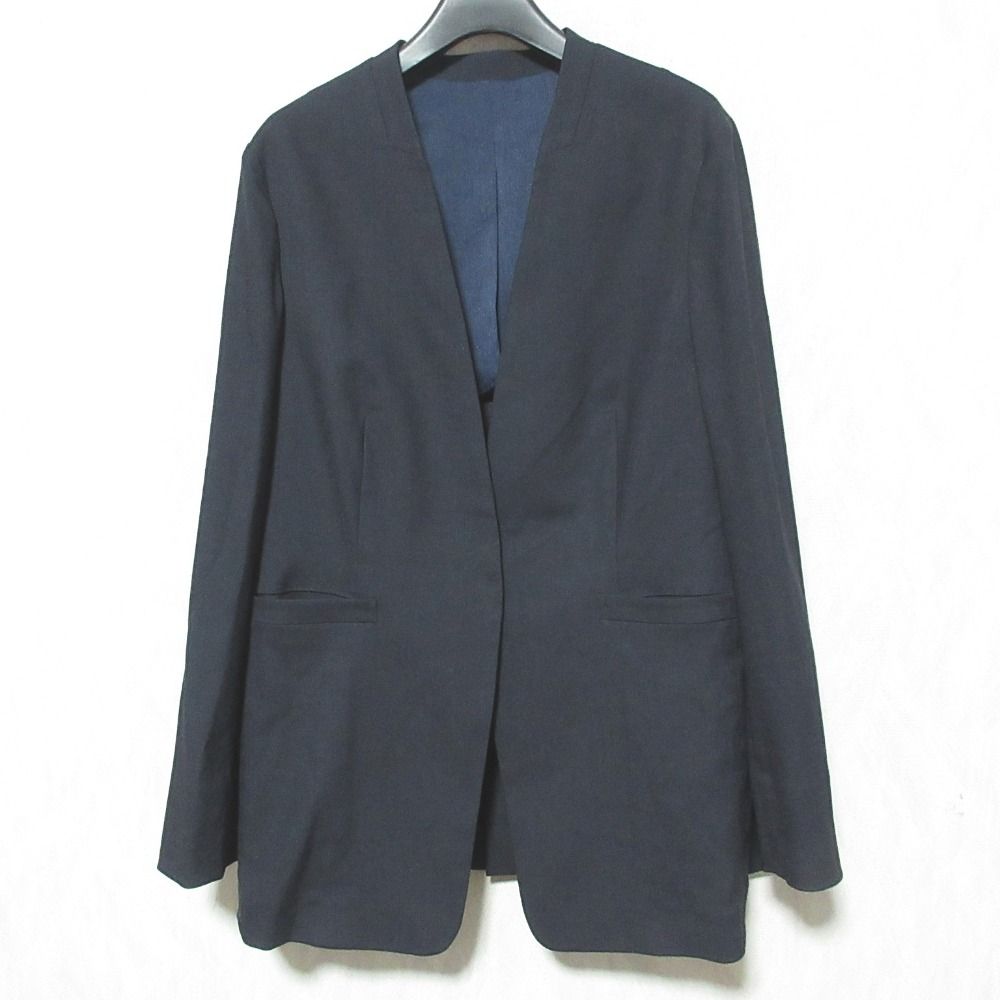 【極美品】23区ノーカラージャケット　ネイビー大きいサイズ44 極美品】23区ノーカラージャケット ネイビー大きいサイズ44 23区