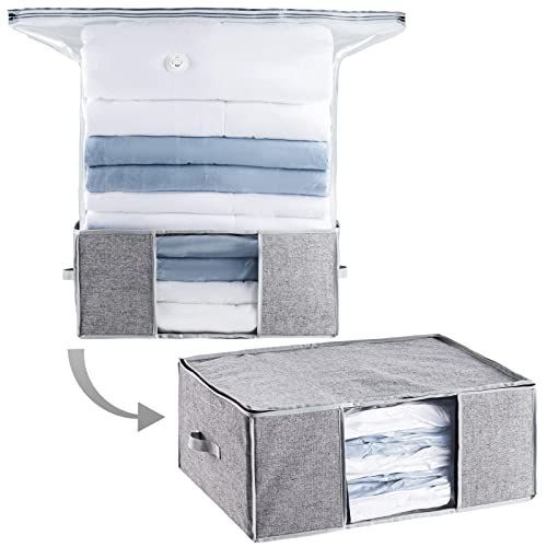 XL_グレー透明窓 TAILI 布団圧縮袋 衣類圧縮袋 圧縮ボックス 収納ケース 羽毛布団収納袋 布団収納 衣類 ふとん圧縮袋 折りたたみ式 圧縮袋と収納ボックス 一体型 ぬいぐるみ収納 季節転換 省スペース 繰り返す利用可能 スッキリ収納 掃除機対応可能 カ