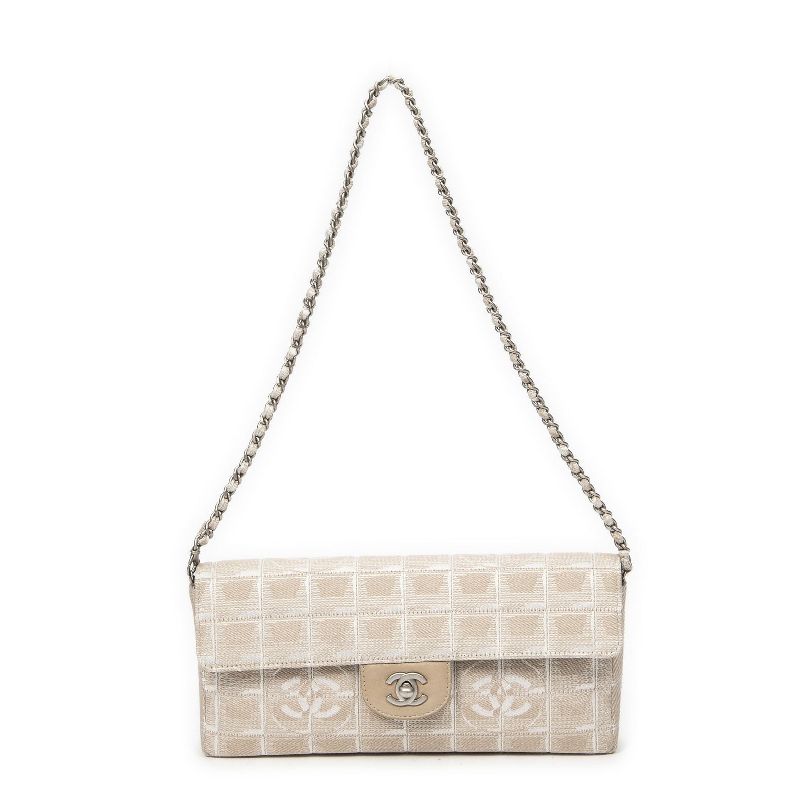CHANEL シャネル トラベルライン イーストウエスト チョコバー フラップベージュトラベルライン ナイロンキャンバスA