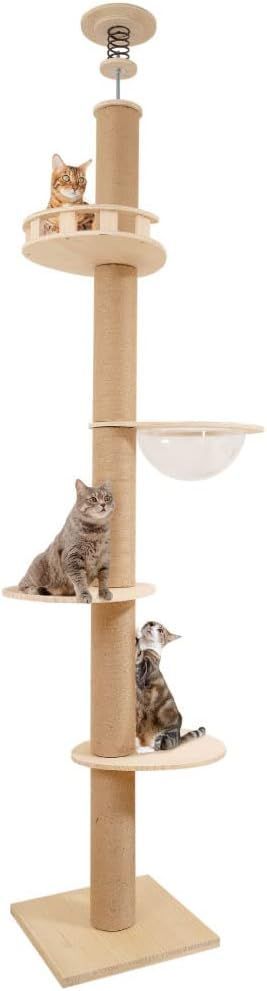 猫タワー 木登りタワー キャットタワー 突っ張り 高さ255～265 スリム 爪とぎ 全麻縄巻き 麻紐 運動不足解消 ストレス解消 安定性 多頭飼い ねこ cat-t265 ss049