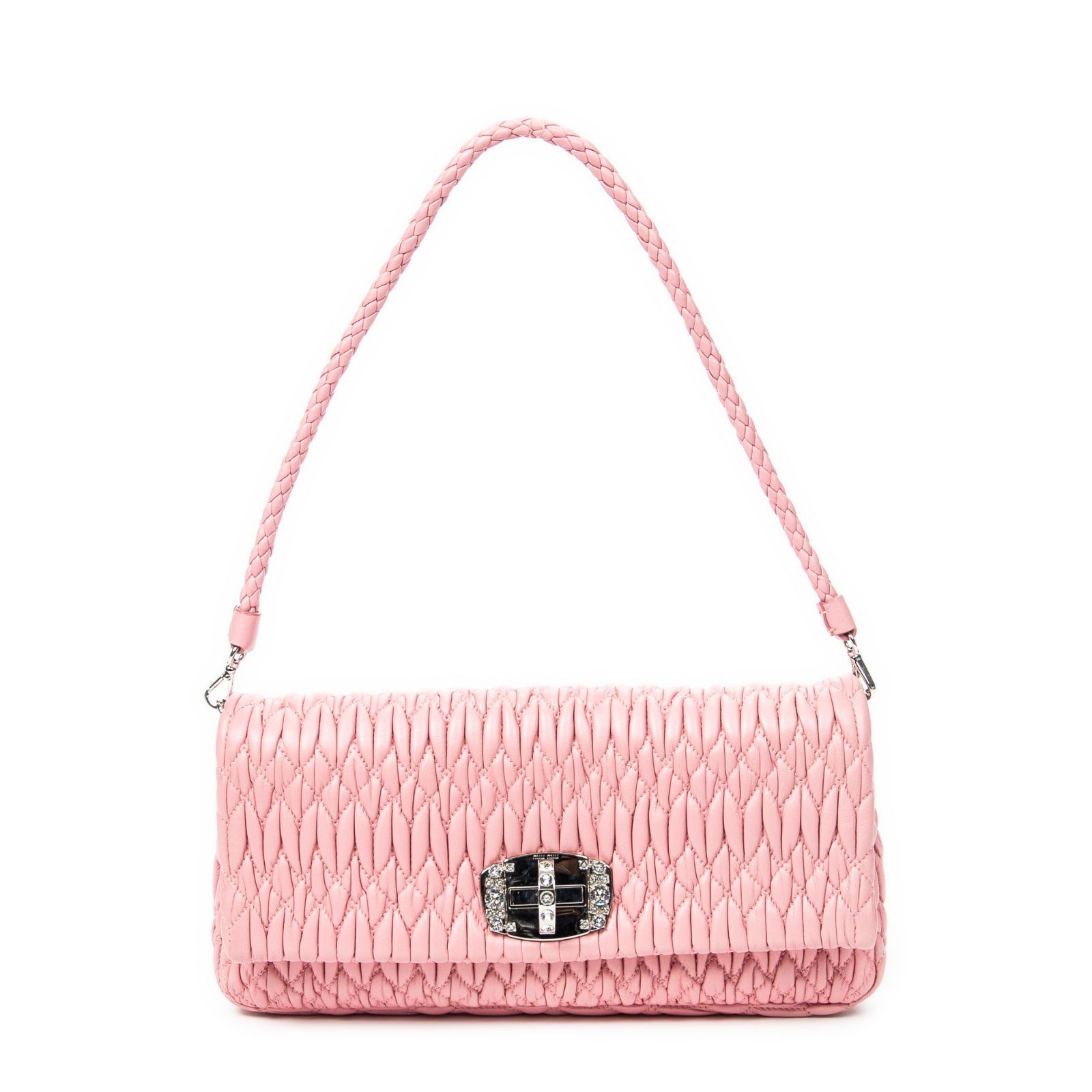 【期間限定特価】 MIU ミュウミュウスモールクリスタルフラップクラッチピンク MIU バッグ