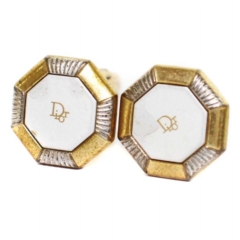 ディオール Dior カフス ロゴプリント 八角形 メタル ゴールド 