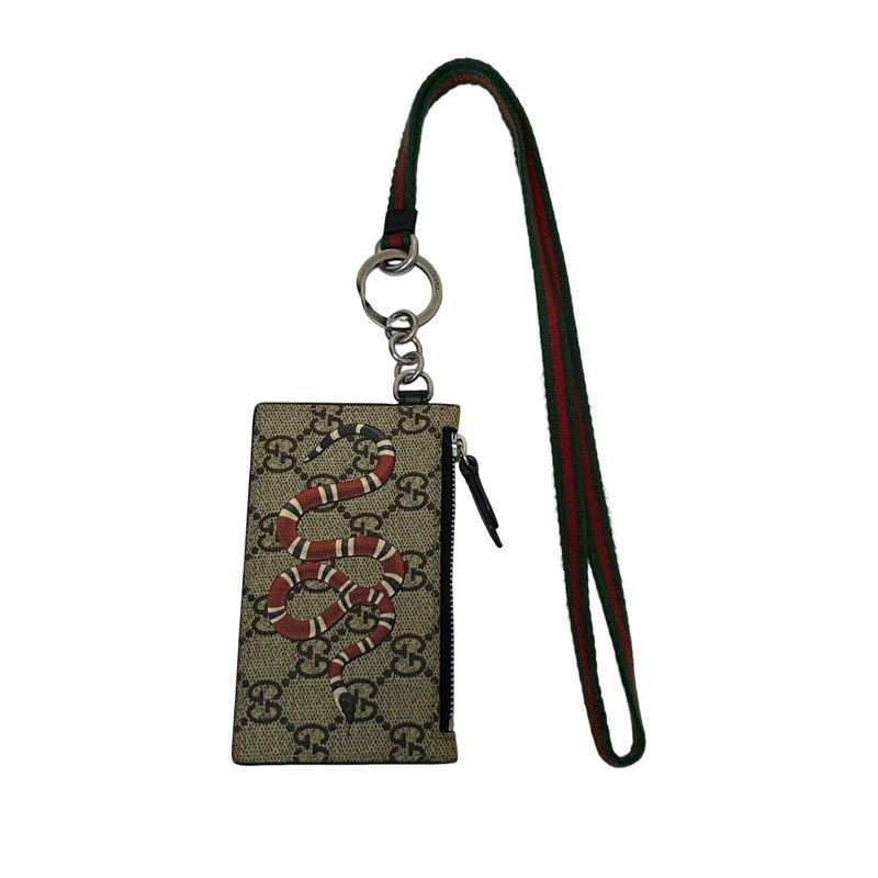 GUCCI グッチ キングスネーク プリント GGスプリーム 523903 ベージュ|ブラック|レッド PVCレザー カードケース ユニセックス 42510K6
