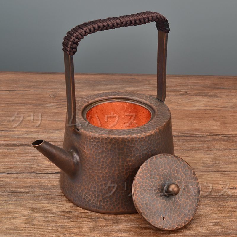煎茶道具 銅製 打ち出し 急須盆 煎茶道具 750ML 手作りの厚手の銅鍋 銅ティーポット湯沸かし 湯