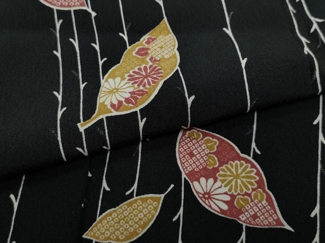 平和屋着物▽小紋　単衣　舞草花文　黒地　洗える着物　CAAV3188ut 平和屋着物▽小紋 単衣 舞草花文 黒地 洗える着物 CAAV3188ut - メルカリ