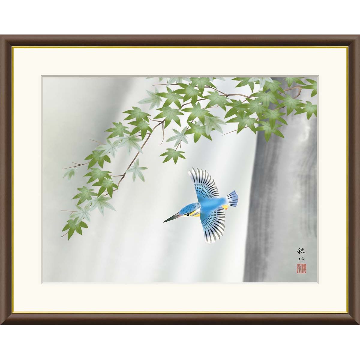 上村松篁 「 月に鶉 」 木版画 版画 日本画 絵画 秋 月 扇面 花鳥 送料